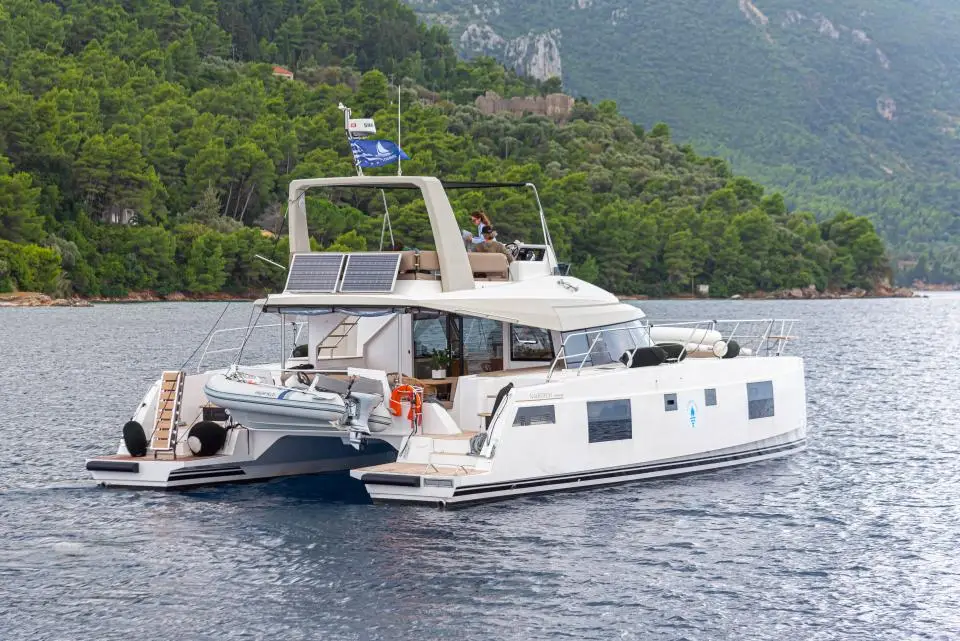 Nautitech 47 Power AG Princess in Lefkas main port